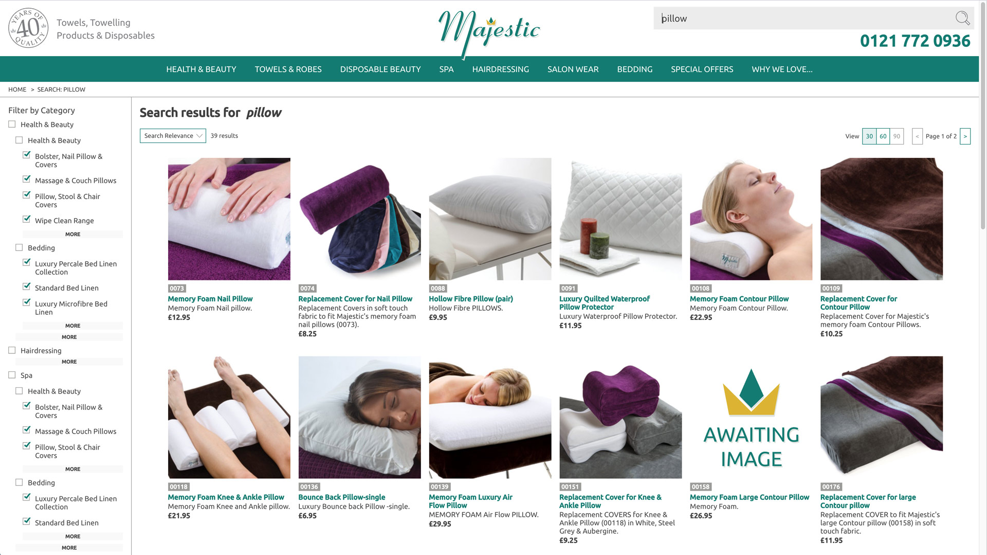 The search results also allow filtering by the categories and subcategories of the items in the results.